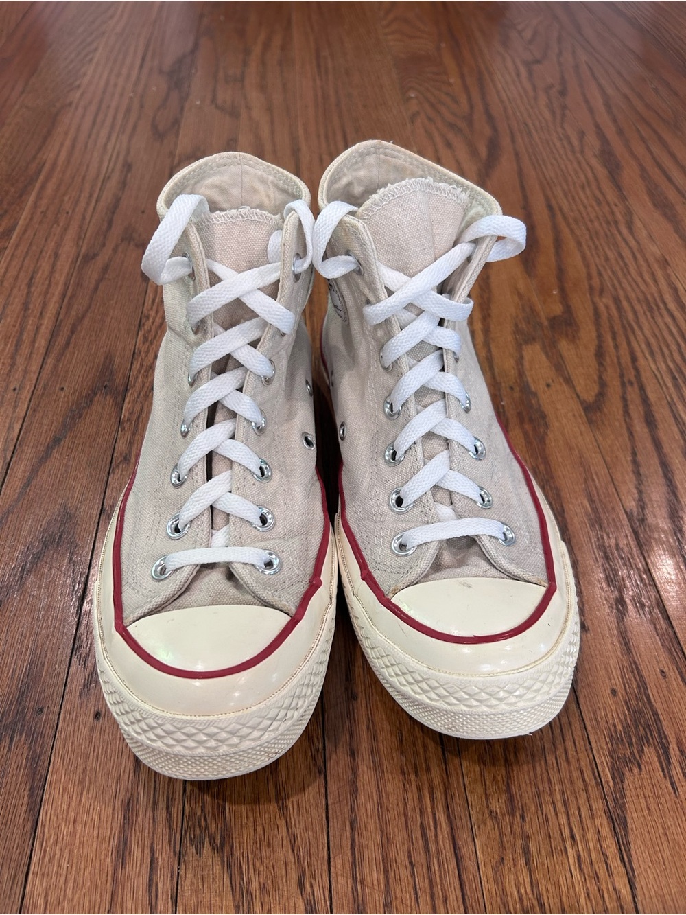 Converse High Top Sneaker in Natural Canvas with Red & Navy Trim